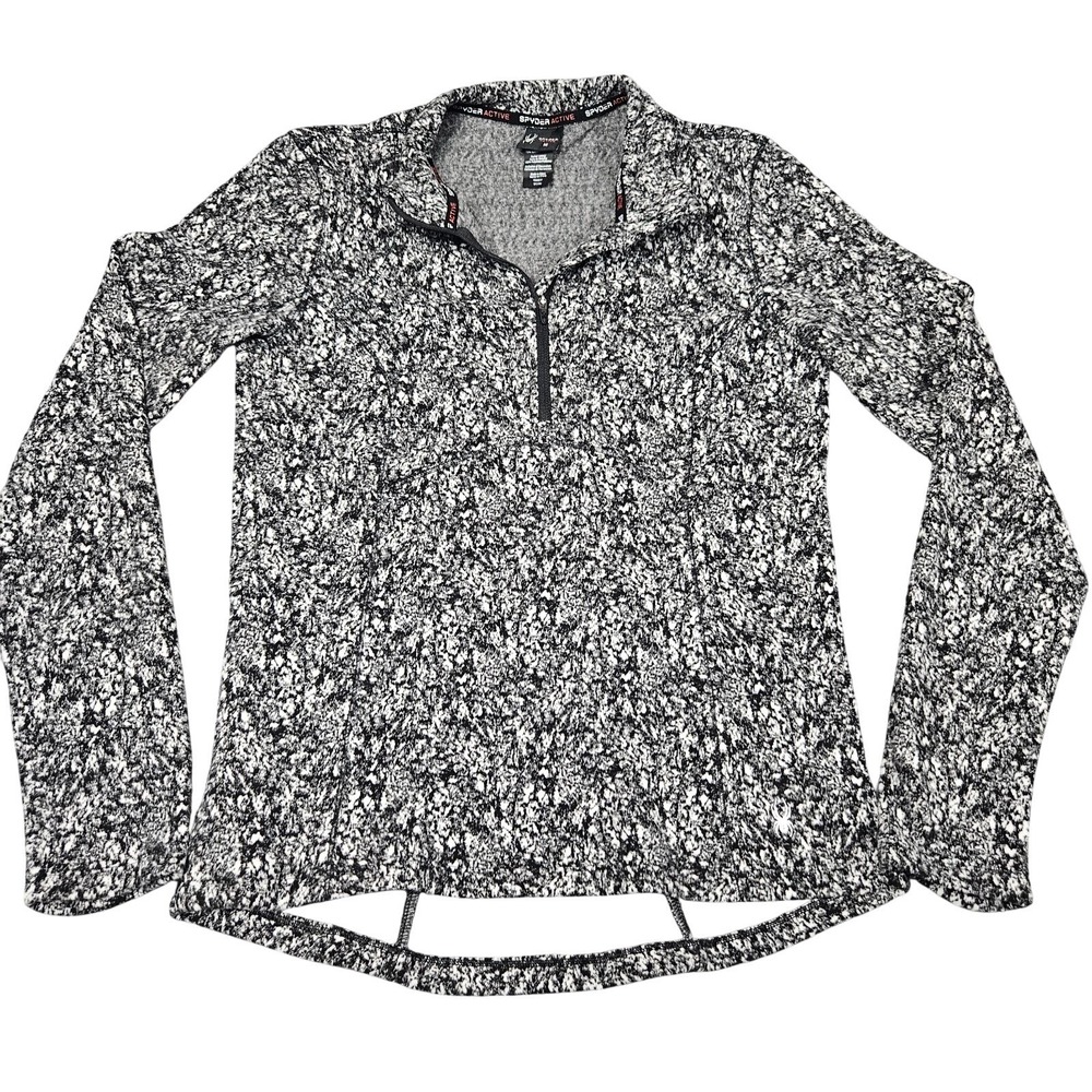 Spyder Quarter Zip Pullover Top Womens M Black White Static Print Ski Athletic